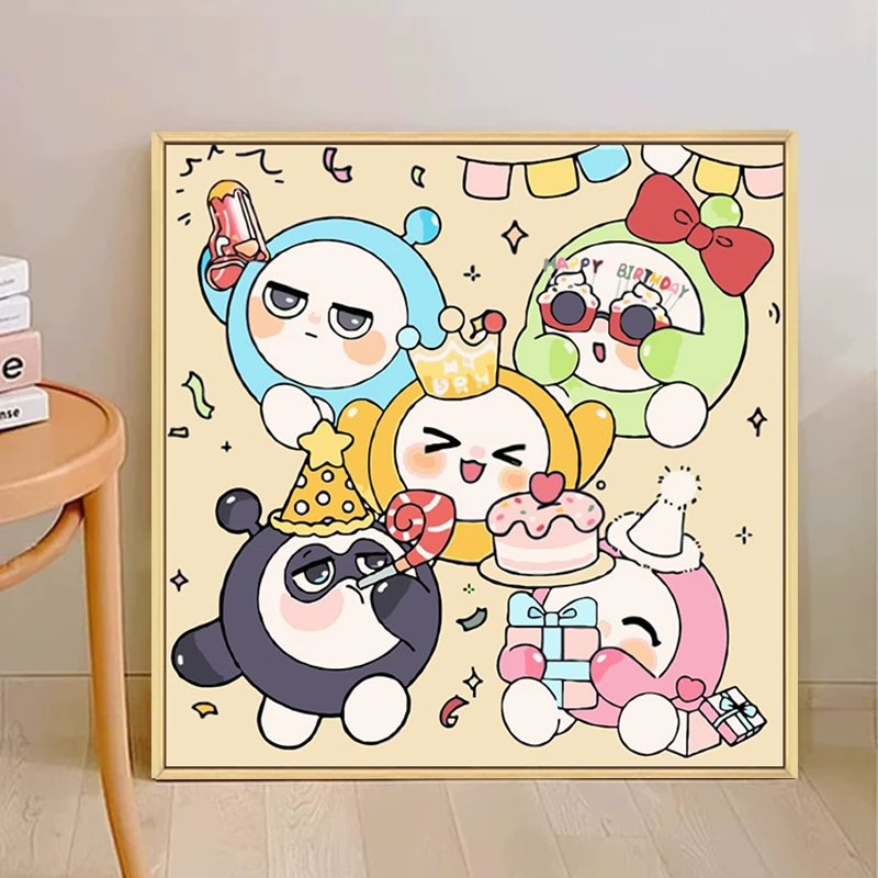 蛋仔派对数字油画diy填涂色手工绘卡通儿童简单丙烯油彩装饰挂画图片