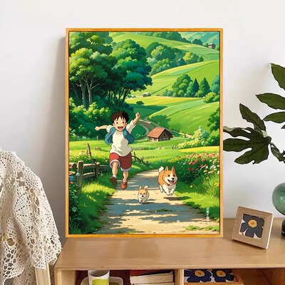 宫崎骏的夏天数字油画diy填充涂色手工手绘治愈系丙烯油彩装饰画
