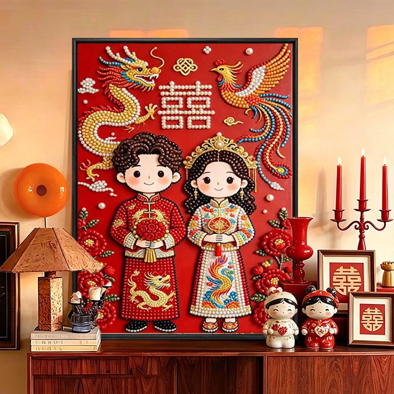 结婚求婚礼物珍珠数字油画手工画