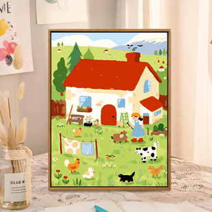 田园风光数字油画diy填涂色手工手绘治愈系风景解压油彩装饰挂画