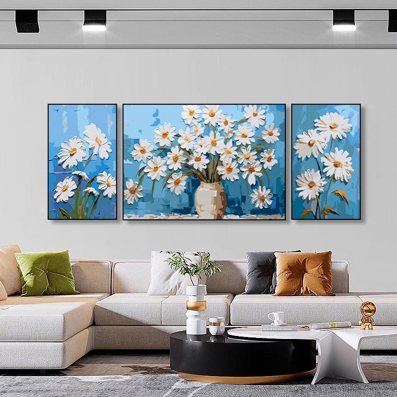 小清新花卉diy数字油画三联手工绘大尺寸客厅背景墙油彩装饰挂画