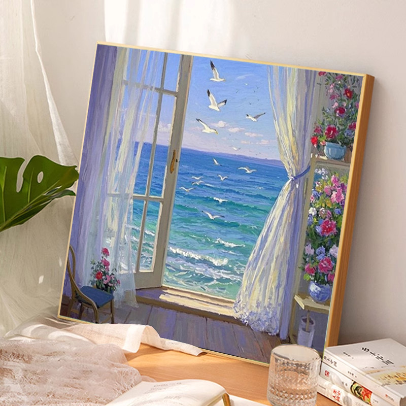 海鸥与海风景数字油画diy窗边画