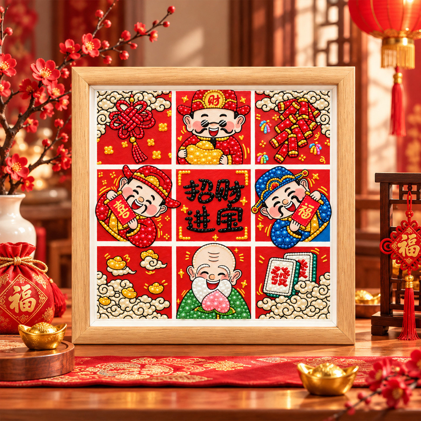财神珍珠画手工diy钻石大吉大利