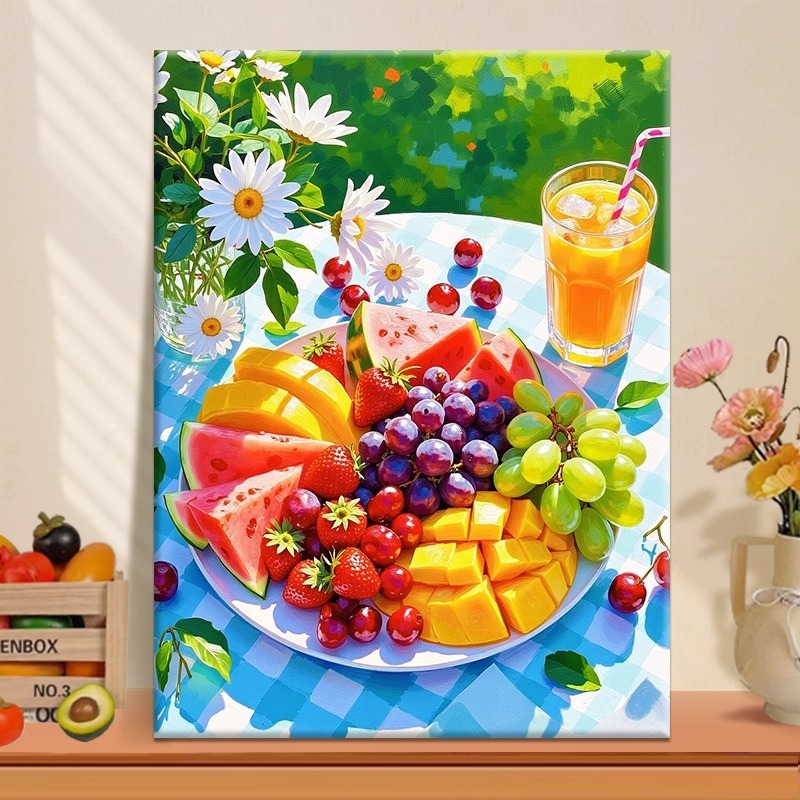 夏日水果diy数字油画填涂色手工绘清凉夏日时光氛围感油彩装饰画图片