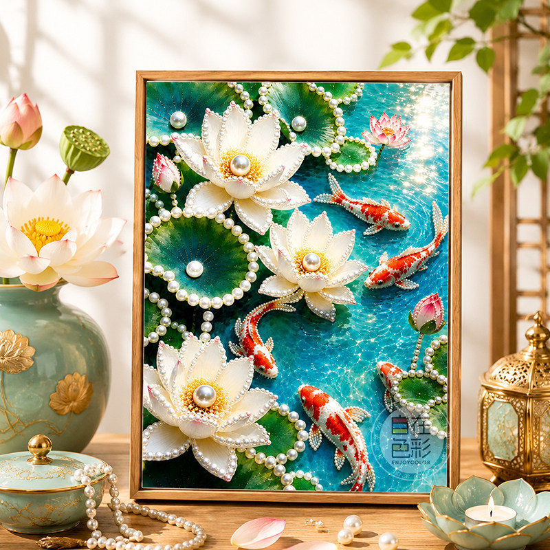 荷花珍珠画治愈新款装手工diy画