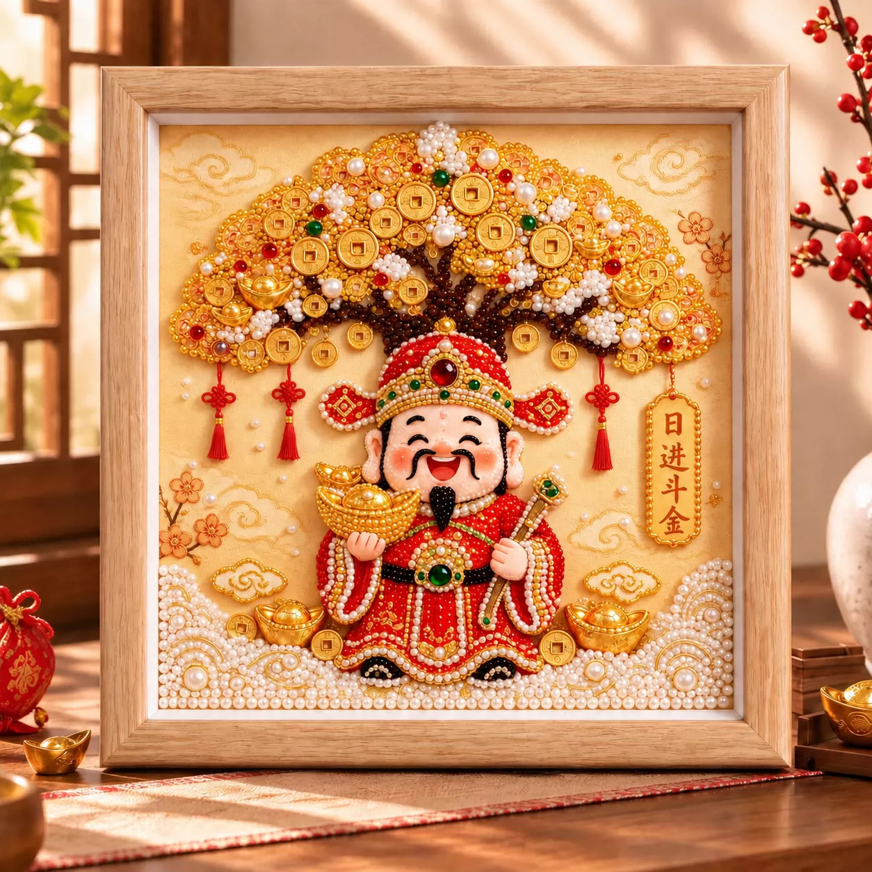 招财树diy珍珠画手工钻石粘贴材料包财神发财好寓意摆台装饰画
