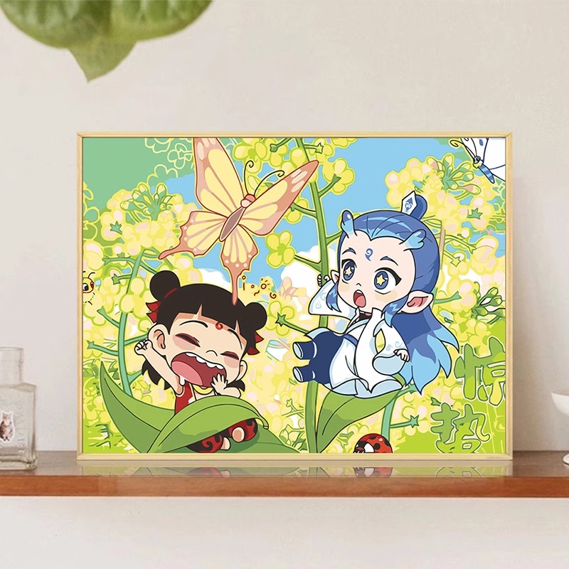 二十四节气哪吒敖丙数字油画diy填充填色手工绘丙烯油彩装饰挂画