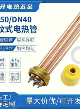 紫铜DN40/50空气能暖气片加热管1.5寸电加热棒380V工程水箱电热管