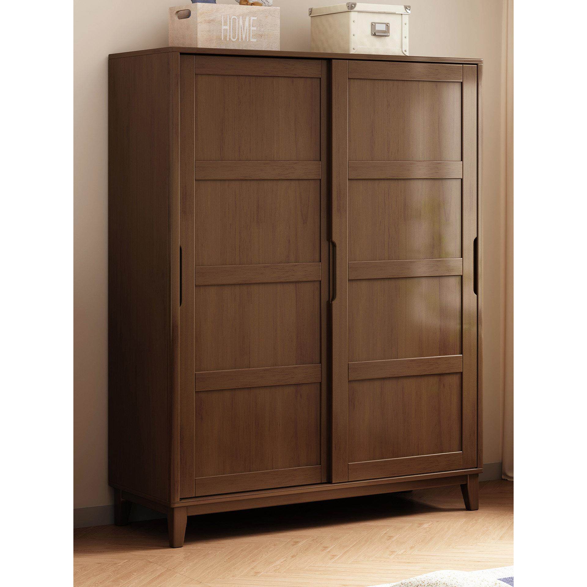 北欧实木衣柜简约推拉门衣柜家用卧室储物柜经济型两门衣柜收纳柜