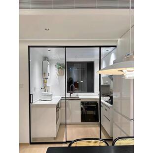 厨房推拉门极窄三联画玻璃门阳台吊轨门客厅隔断浴室铝合金推拉门