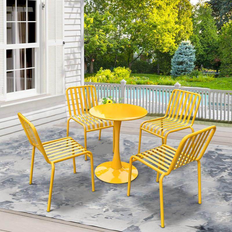 户外桌椅组合庭院小区露天防水防晒黄色铁艺耐用结实咖啡奶茶店