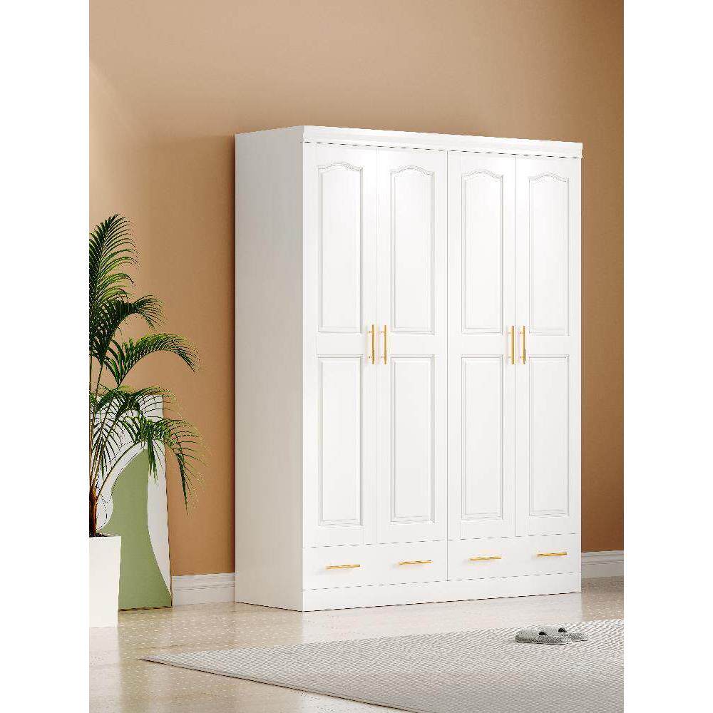 全实木松木衣柜阳台白色一二三四五六门田园开门儿童加顶角柜定制