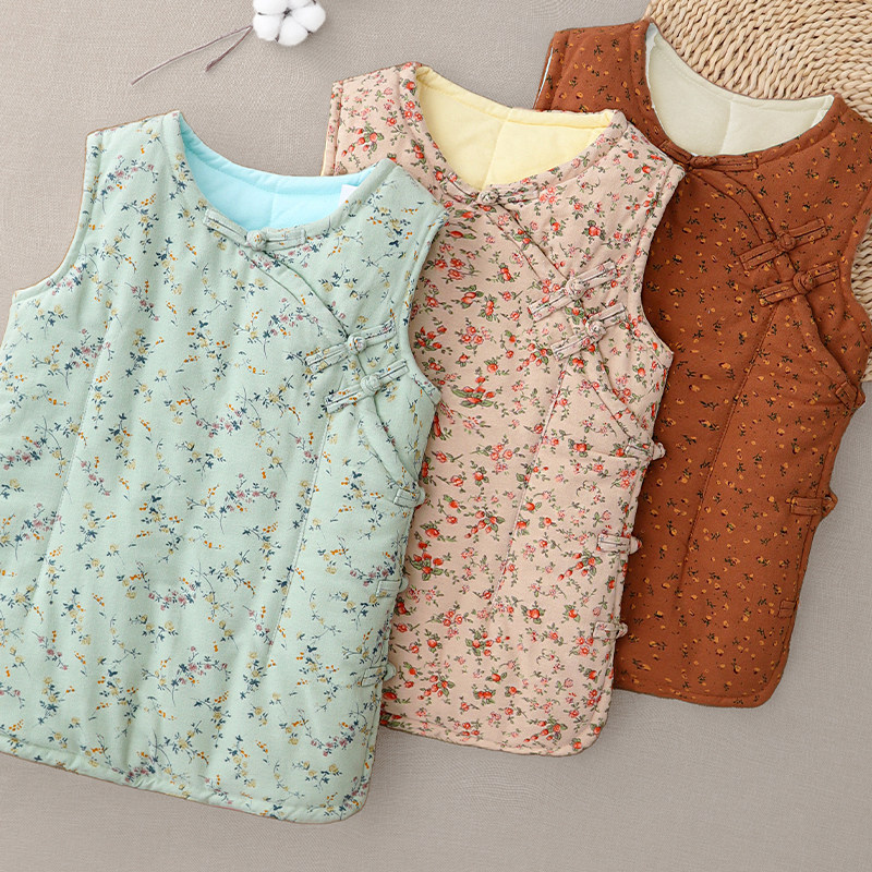 棉花中式盘扣马甲女 中国风复古马夹修身 文艺典雅坎肩背心内胆冬