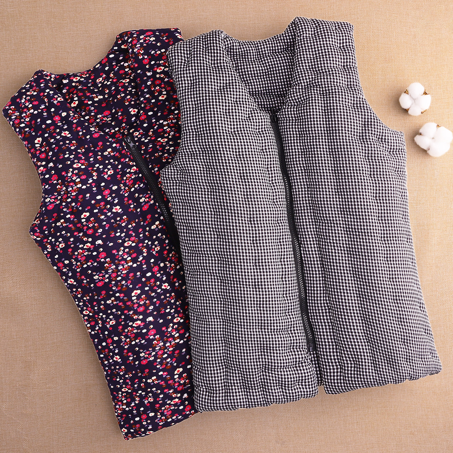 女士手工加厚碎花拉链马甲女无袖修身加厚棉花坎肩百搭背心中老年,女装/女士精品,马夹,淘宝优惠券,粉丝福利购,淘宝优惠卷