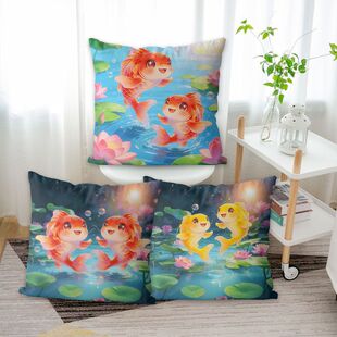 好运锦鲤手工自己绣满绣十字绣抱枕客厅书房靠枕车用抱枕精准印花