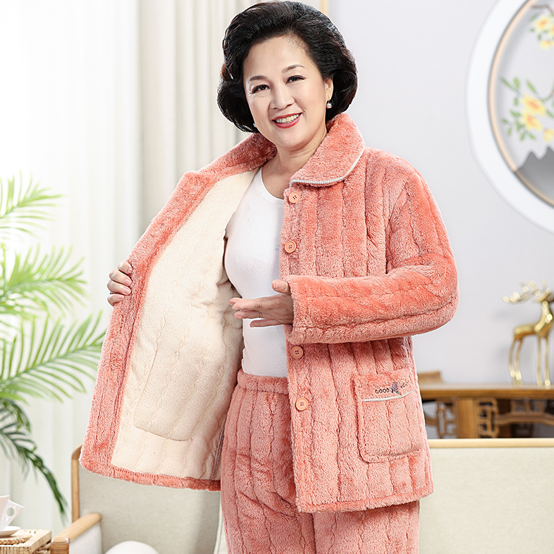 珊瑚绒女士秋季2024年新款三层加绒加厚保暖睡衣冬天家居服套装