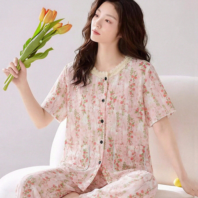 新款2026睡衣女士春夏季学生短袖长裤全棉家居服套装可外穿
