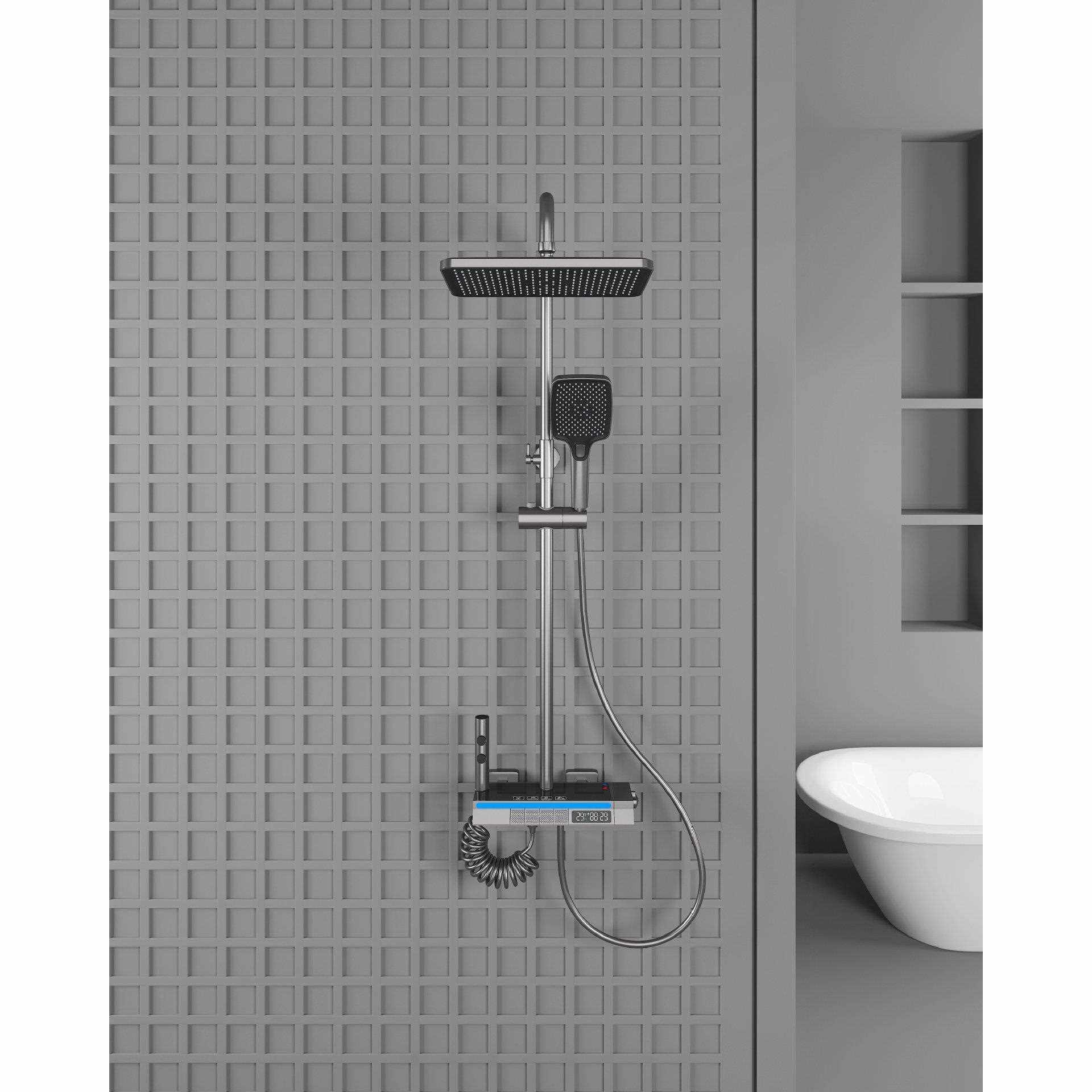 新款直销恒温淋浴花洒套装一简易智能增压无顶喷头全卫浴器