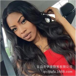 直销新款义乌工厂欧美非洲黑色外贸跨境中分大波浪女假发长直发
