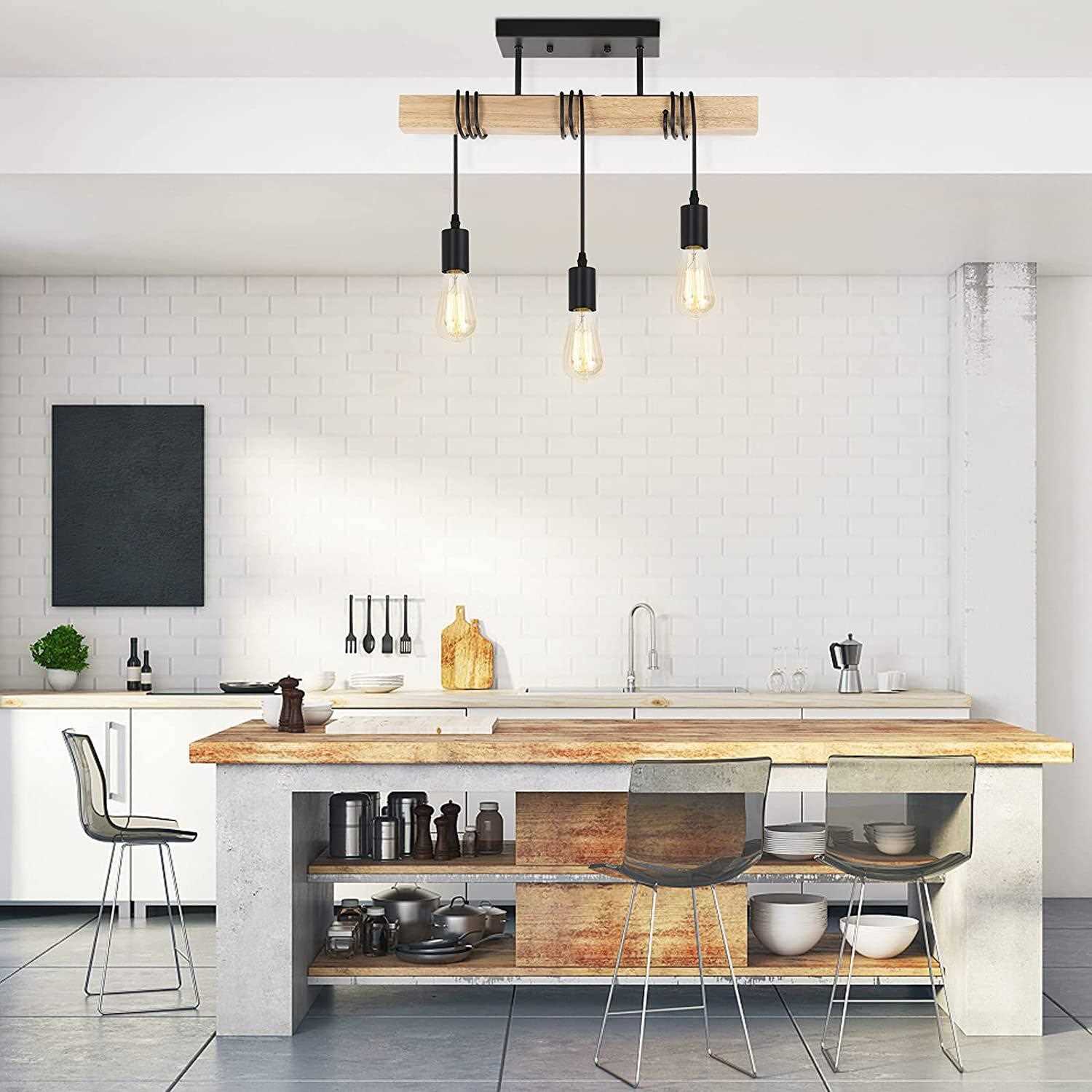 新款直销跨境美式实木吊灯创意复古工业风原色多头木艺客厅餐厅吸