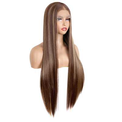 新款直销跨境前蕾丝假发hair欧美假发女长直发中分化纤头套highli
