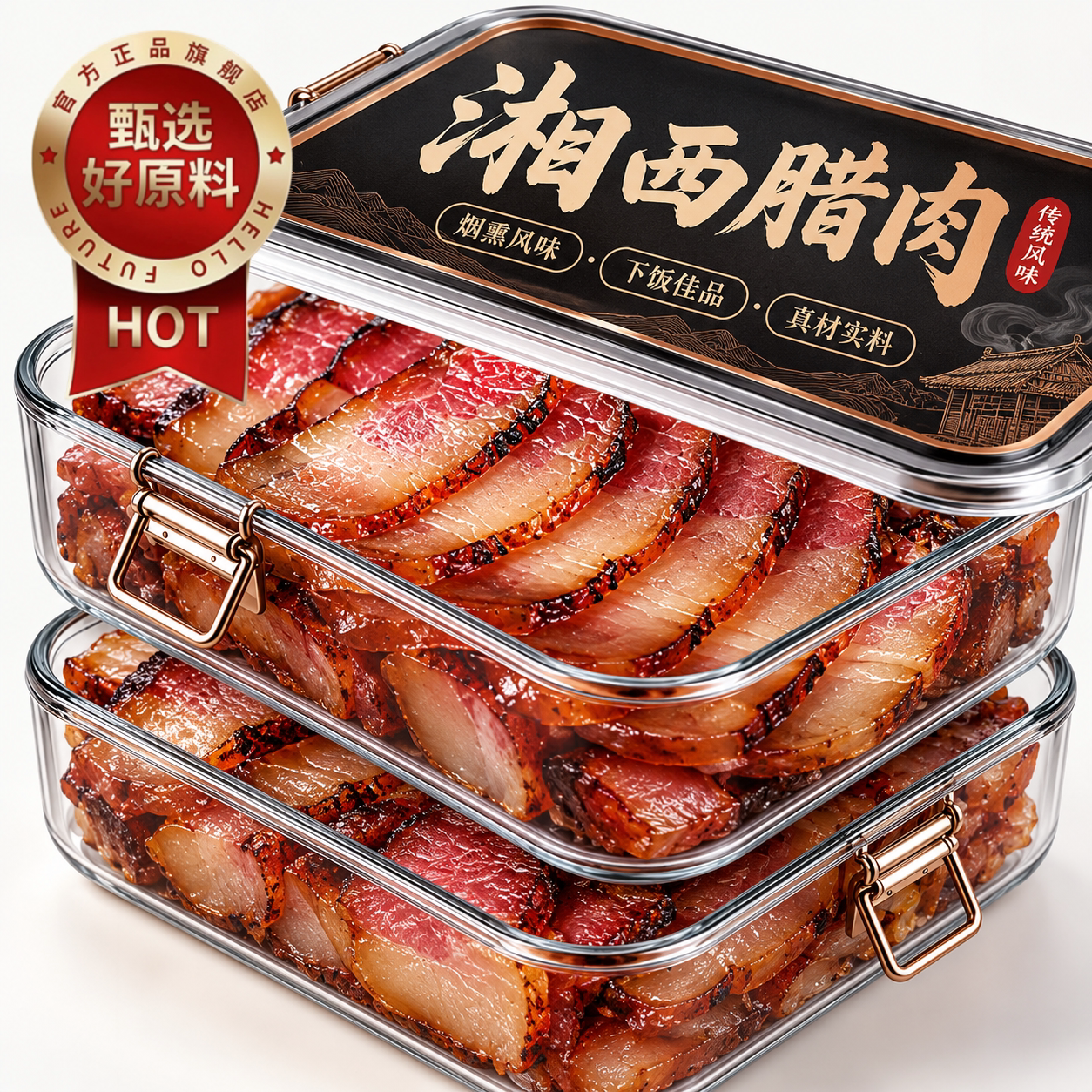 正宗湖南特产农家自制烟熏切片腊肉土猪精品柴火咸肉餐饮商用