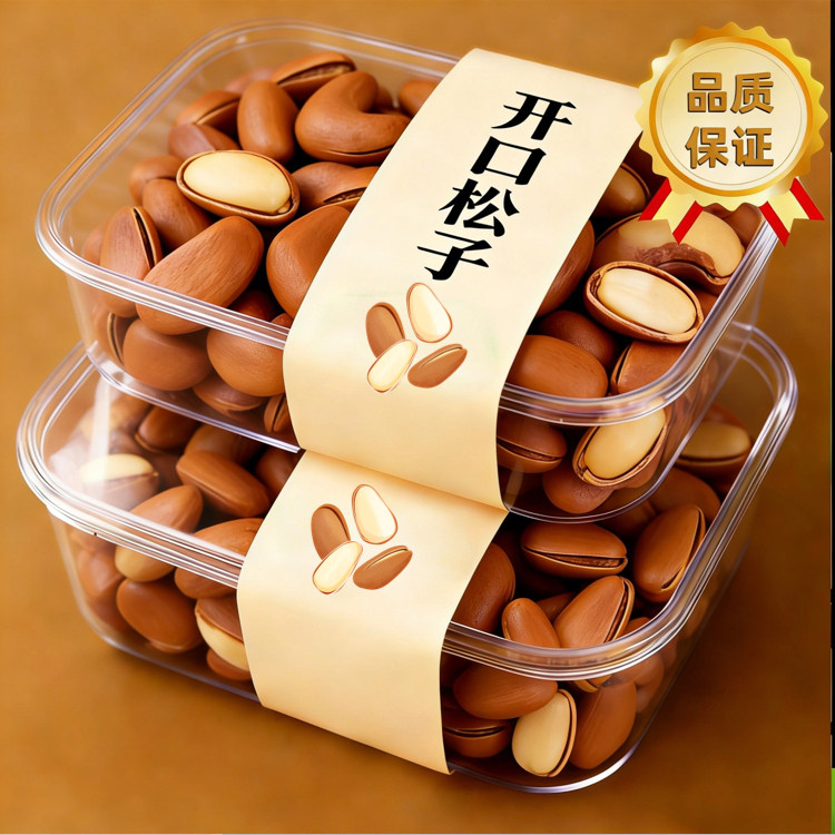 新货东北松子500g开口手剥坚果东北特大开口松子王大颗粒零食批发