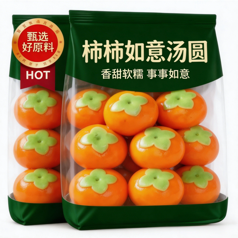 柿柿如意汤圆香甜软糯袋装速冻汤圆新年祝福好寓意300g黑芝麻馅儿