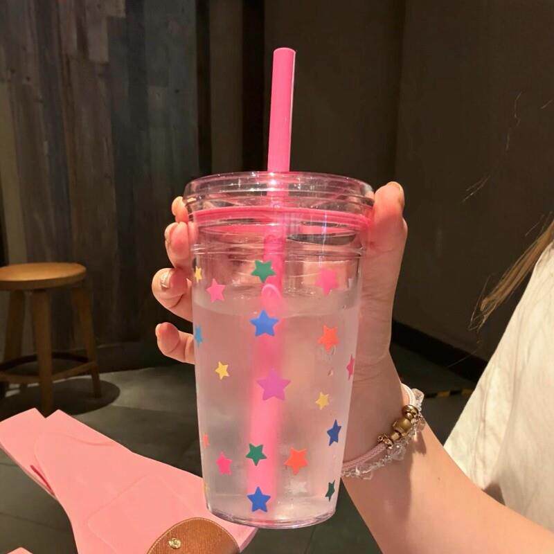 可爱星星玻璃杯带盖女高颜值牛奶杯吸管杯2026新款高端特别好看