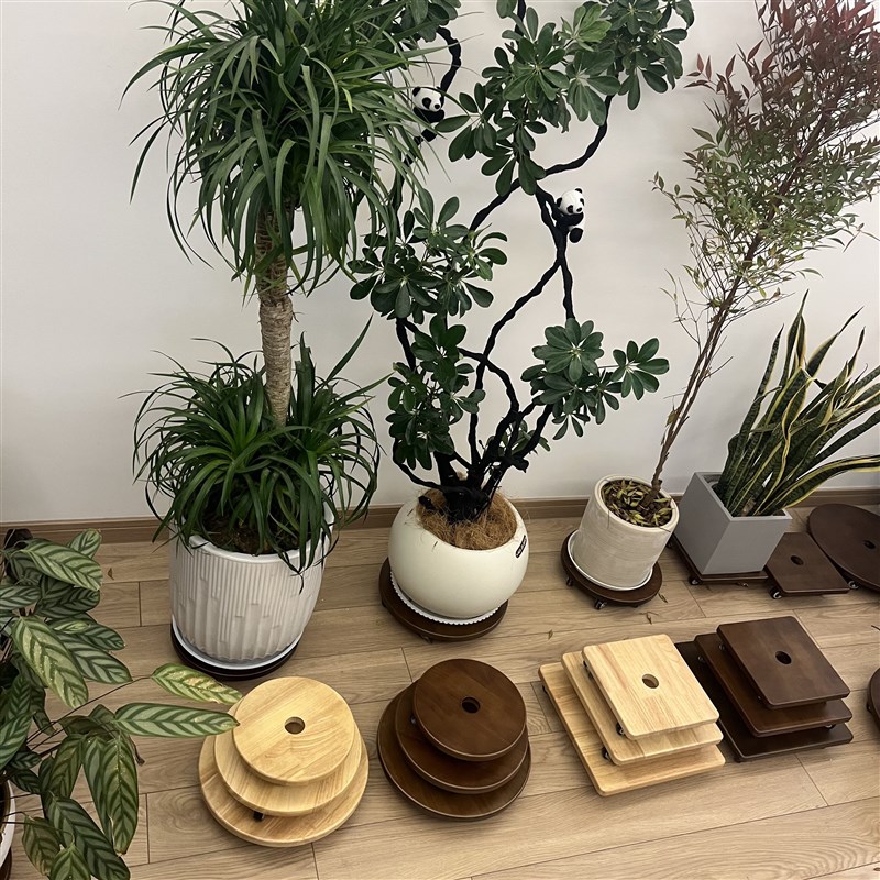 全实木花盆移动托盘底座古法鱼缸底座万向轮带刹车托架承重300斤