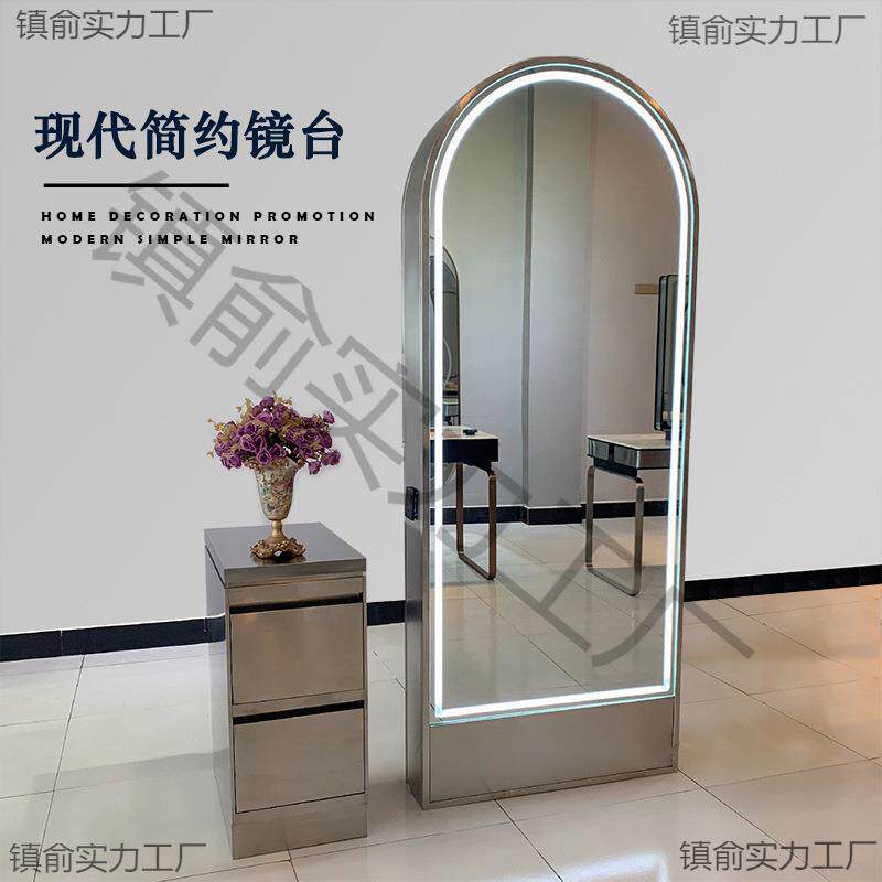 理发店镜台柜子led落地美发镜子潮款发廊简约带灯剪发椅