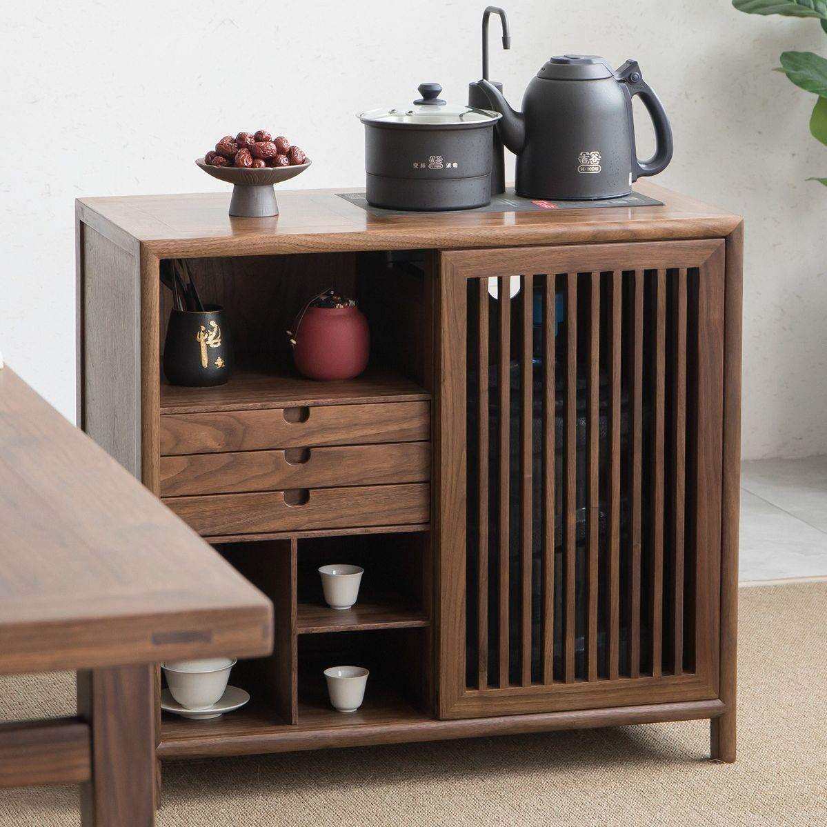 北美黑胡桃新中式茶水柜老榆木茶水台下置水桶茶室茶边柜不含炉,3C数码配件,USB灯,淘宝优惠券,粉丝福利购,淘宝优惠卷