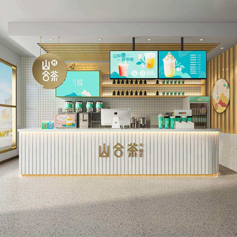 现代简约奶茶店水吧台甜品店收银台咖啡馆前台桌餐饮蛋糕店接待台