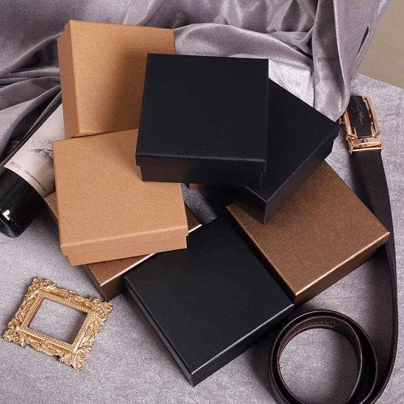 直销新款现货牛皮纸礼盒 黑色皮带包装盒 正方形天地盖礼品盒可加
