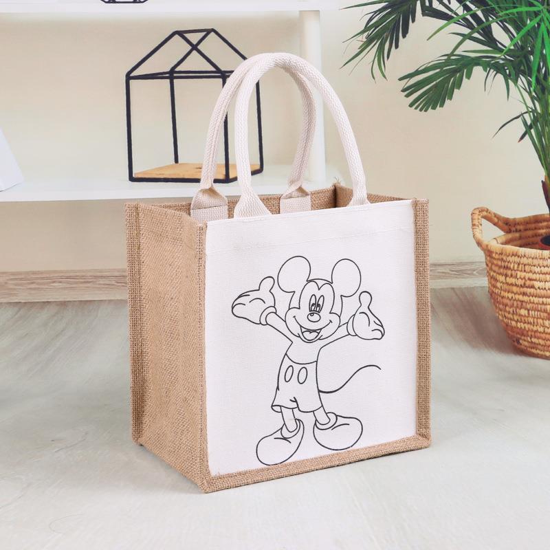 直销新款现货手绘帆布包麻布袋覆膜涂鸦麻布包黄麻手提袋亚麻袋子