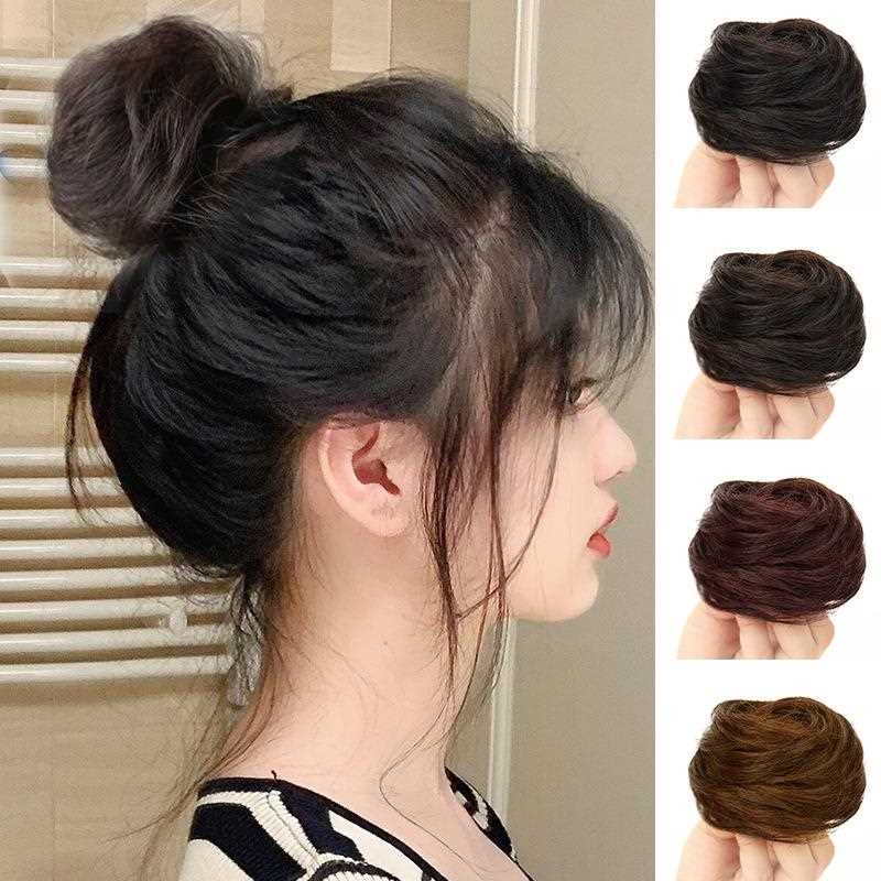 直销新款真发丸子头假发圈蓬松自然花苞头懒人盘发发髻网红假丸子