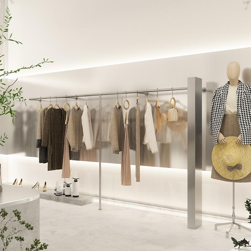 直销新款服装店展示架陈列道具童装女装店货架展示架上墙落地不锈