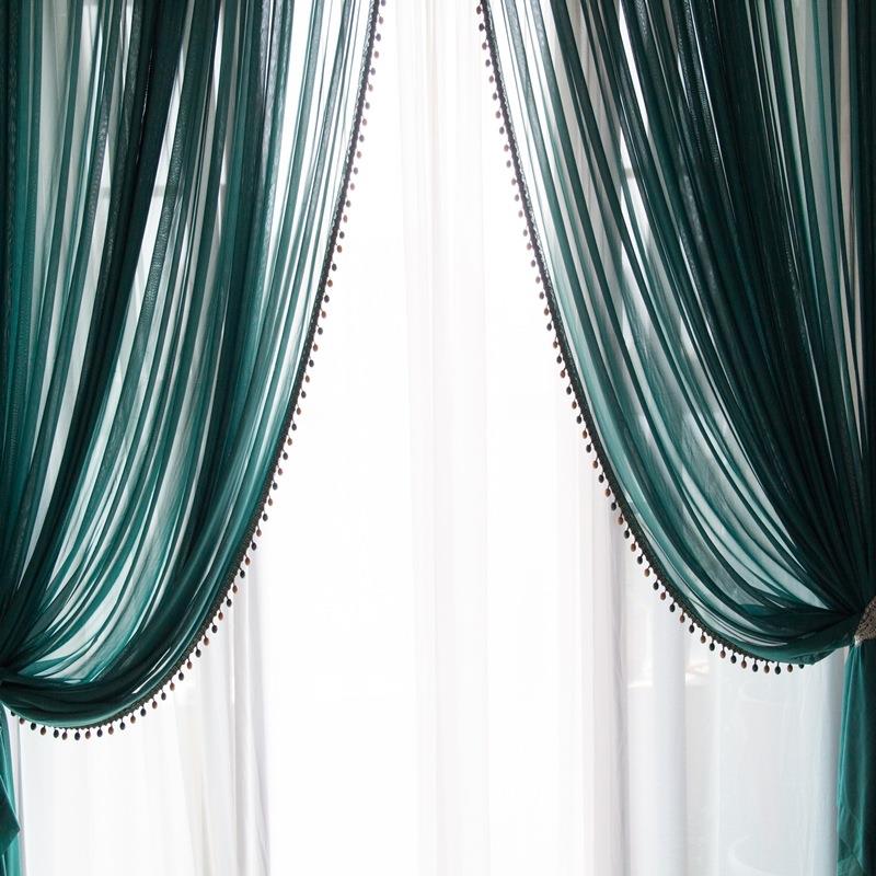 直销新款墨绿色金刚纱轻奢客厅阳光房书房窗纱现代美式防猫抓防勾