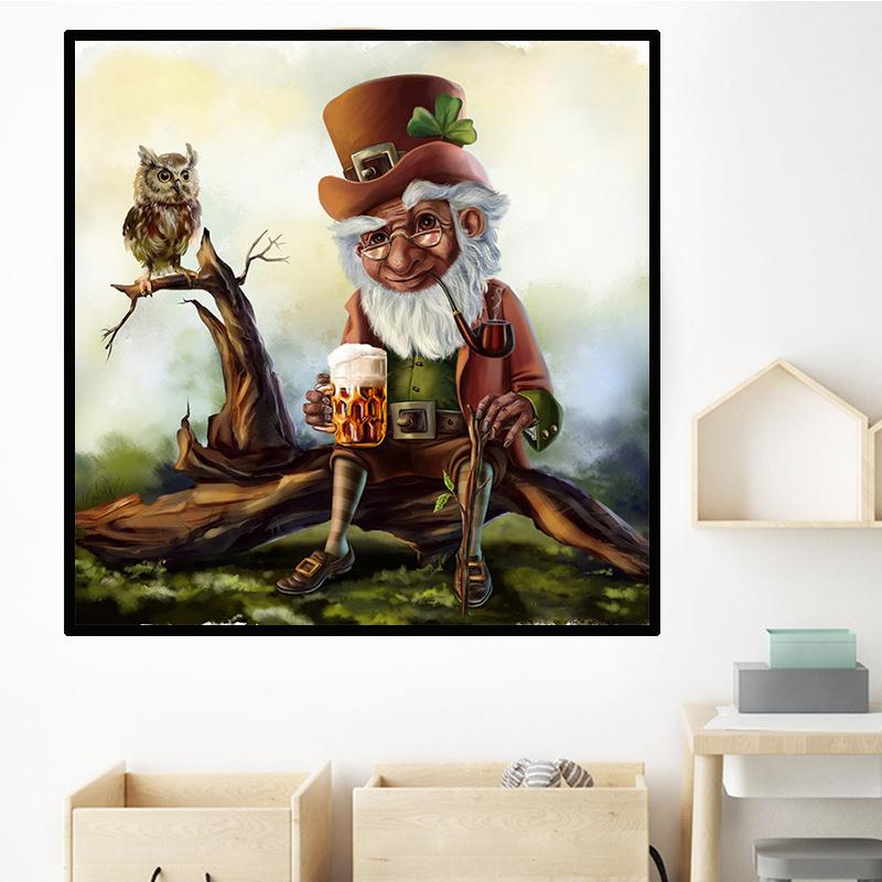 直销新款卡通动物钻石画满钻新款2022小幅贴钻十字绣猫头鹰与老人