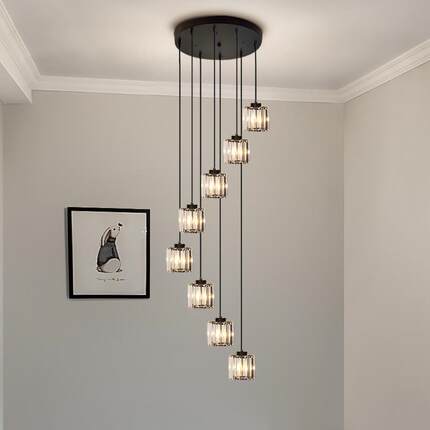 新款直销创意复式楼梯间别墅客厅轻具现代简约大气led黑色水晶长