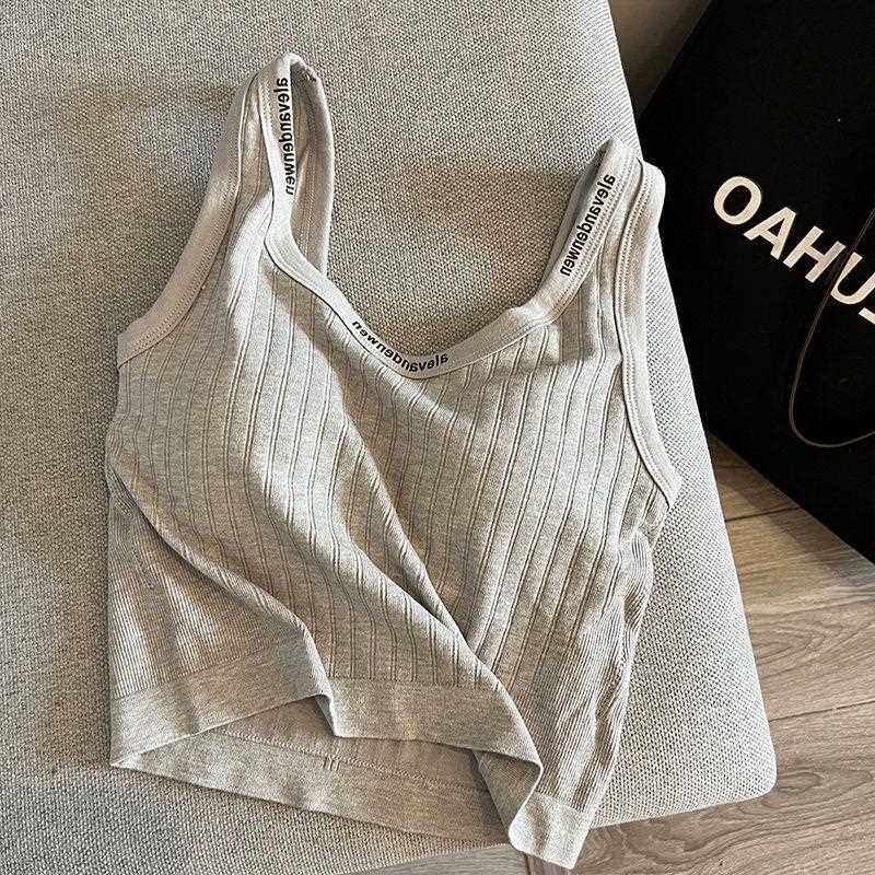 直销新款纯欲大码吊带背心女瑜伽运动小吊带外穿内搭夏文胸带胸垫