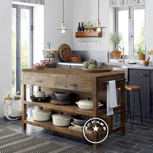 直销新款 复古实木餐边柜厨房中岛操作台料理台创意客厅备餐桌 美式