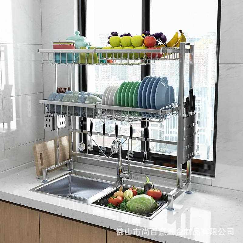 直销新款304不锈钢厨房置物架家用水槽上方晾碗架沥水架水池收纳