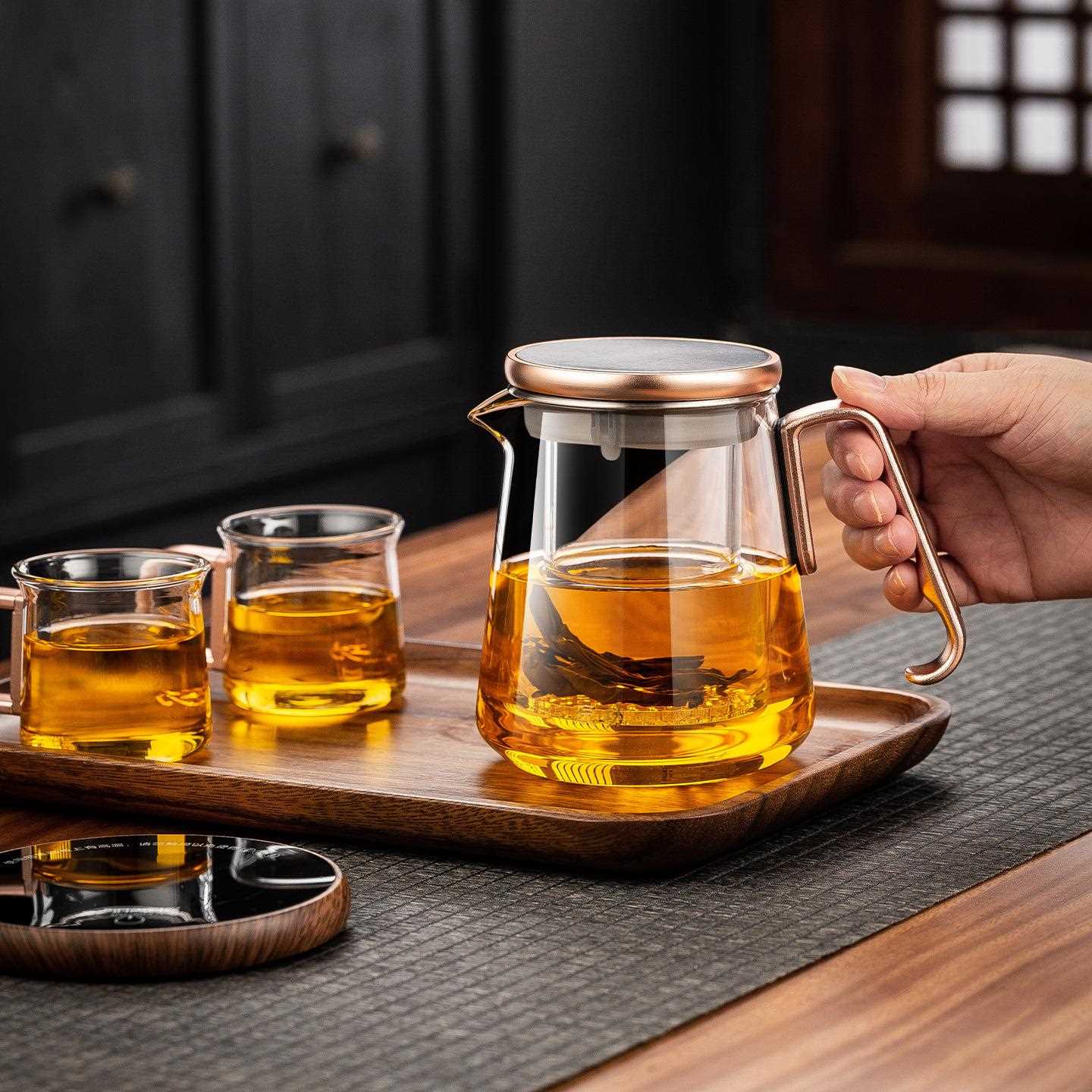 新款直销耐热玻璃泡茶杯茶水分离功夫茶具红茶绿茶冲茶器三件杯家