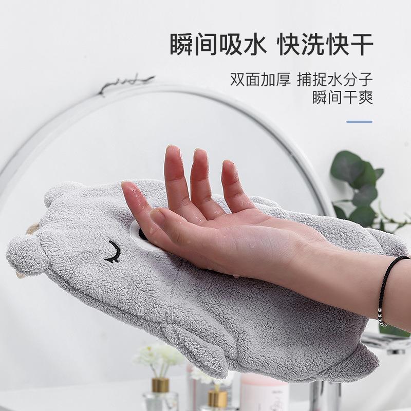 直销新款厨房珊瑚绒擦手巾浴室双层可爱卡通干手毛巾可挂式吸水干