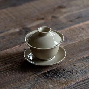 直销新款中式复古三才盖碗茶杯草木灰陶瓷不烫手手抓茶碗功夫茶具