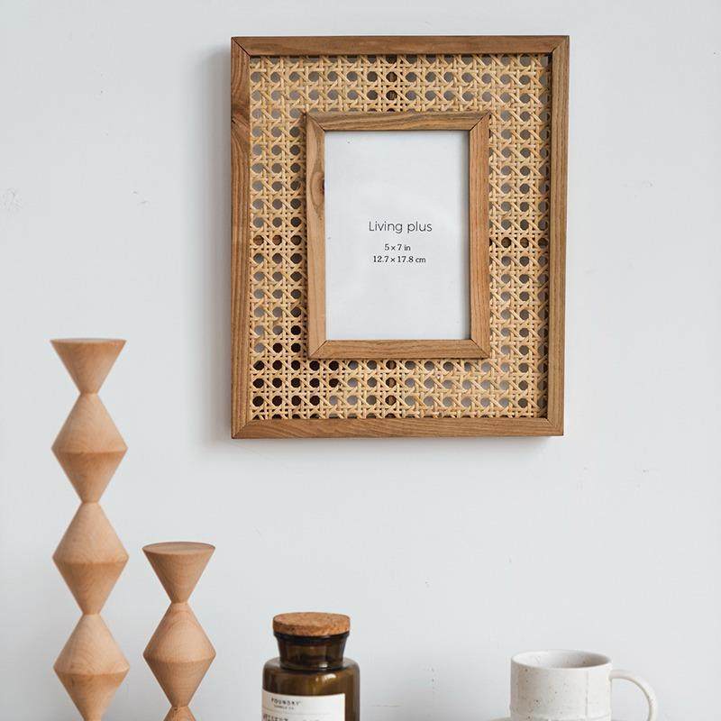 新款直销日式实木藤编相框7寸长方形墙挂画框ins摄影拍摄装饰道具,家居饰品,DIY亲子装饰画,淘宝优惠券,粉丝福利购,淘宝优惠卷