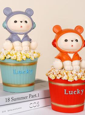 直销新款卡通可爱爆米花存钱罐大容量可存可取家居桌面装饰送生日