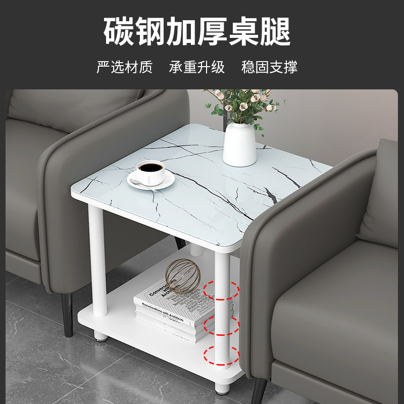 正方形小方桌沙发边几办公室单人位沙发中间小茶几拐角几钢化玻璃