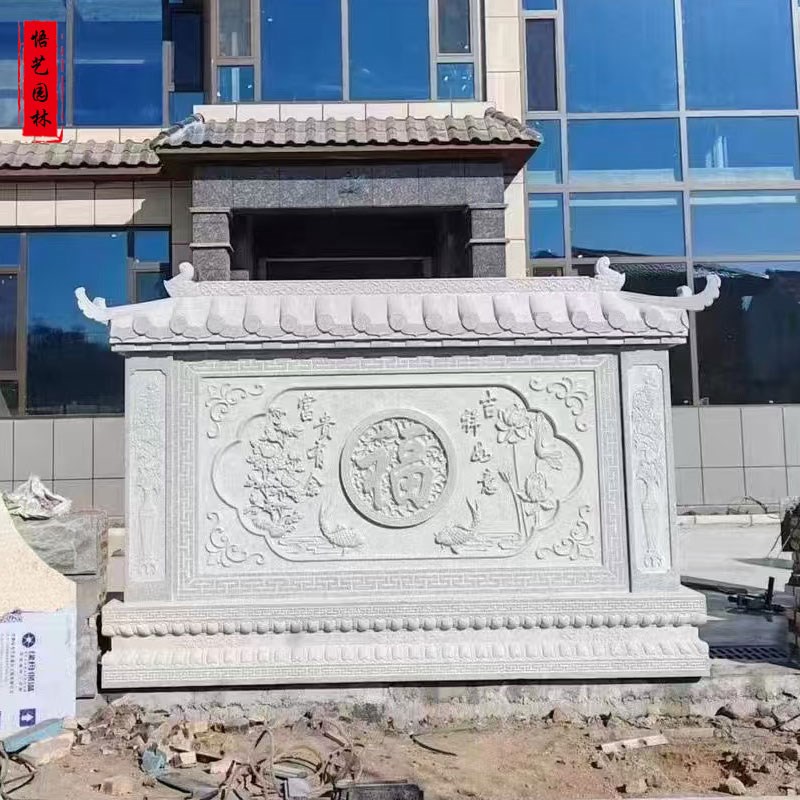 石雕青石影壁墙汉白玉浮雕照壁花岗岩中式镂空屏风壁画庭院别墅墙